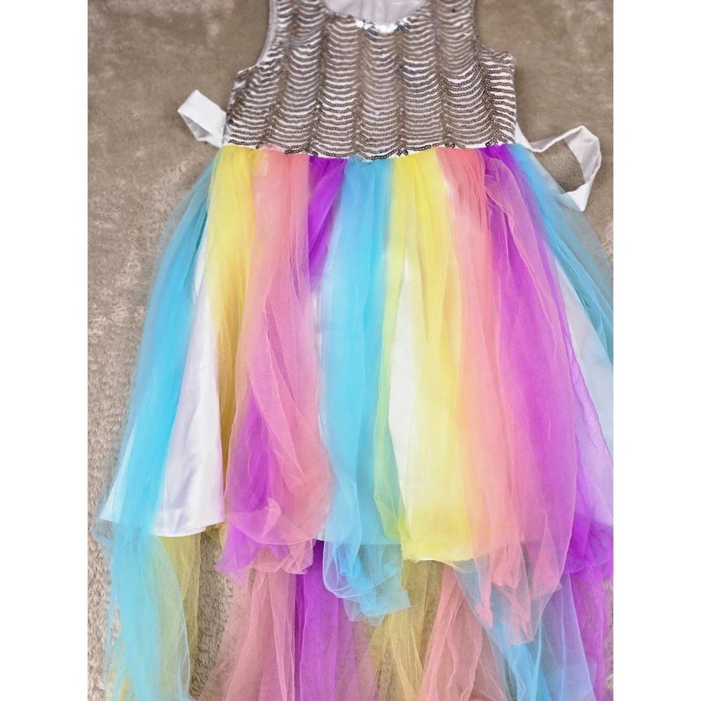 Sunny Fashion Girls Rainbow Tulle Sequin Party Dress Sleeveless Multicolor Sz 10